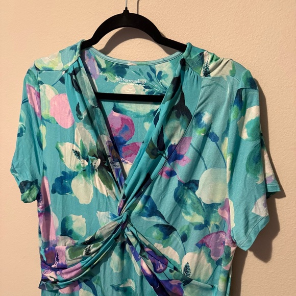 Soft Surroundings Watercolor Blue Floral Viscose Dress Womens Large Maxi EUC - Picture 4 of 9